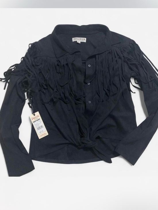 Idyllwind Tops - Idyllwind Black Fringe Tie-Front Button Down Shirt
